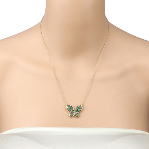 1.56 Carat Genuine Emerald and White Zircon Necklace