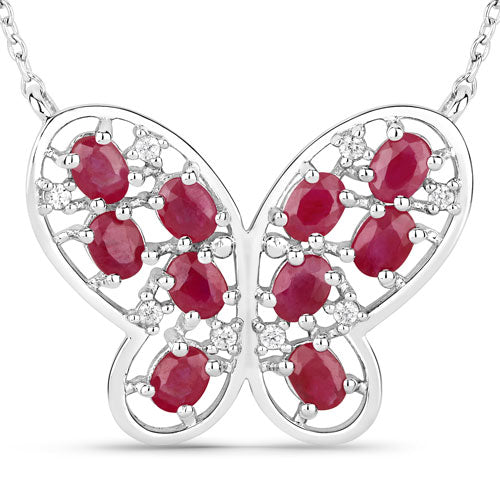 Collier en Rubis et Zircon Blanc de 2,36 Carats en Argent Sterling