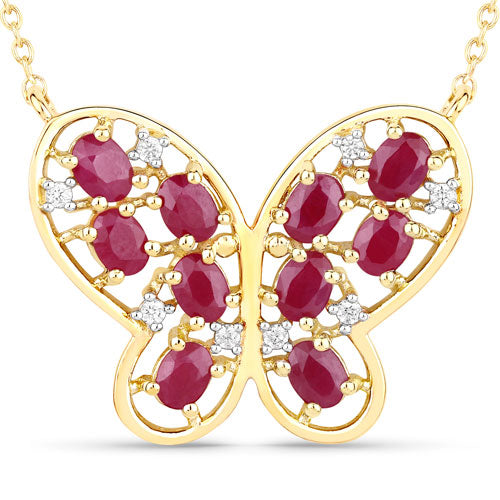 Collier en rubis véritable de 2,36 carats et zircon blanc en argent sterling