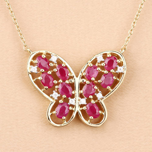 Collier en rubis véritable de 2,36 carats et zircon blanc en argent sterling
