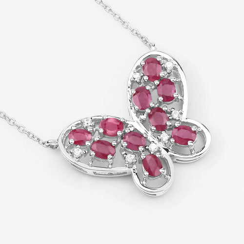 Collier en Rubis et Zircon Blanc de 2,36 Carats en Argent Sterling