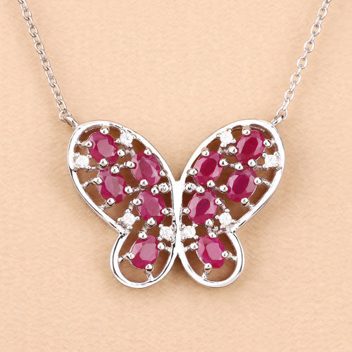 Collier en Rubis et Zircon Blanc de 2,36 Carats en Argent Sterling