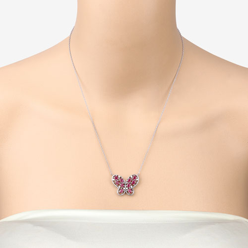 Collier en Rubis et Zircon Blanc de 2,36 Carats en Argent Sterling