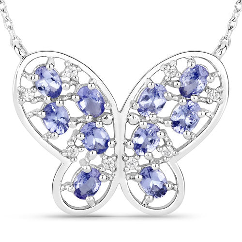 1.86 Carat Genuine Tanzanite & White Zircon Necklace in Sterling Silver
