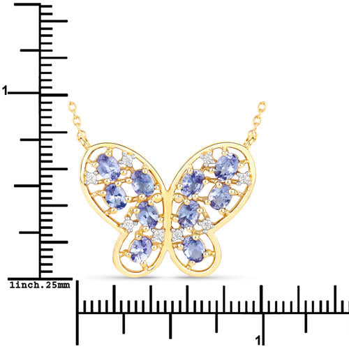 1.86 Carat Genuine Tanzanite & White Zircon Necklace in Sterling Silver