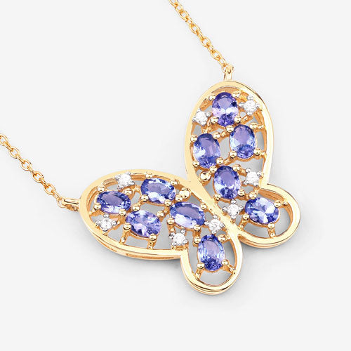 1.86 Carat Genuine Tanzanite & White Zircon Necklace in Sterling Silver