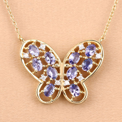 1.86 Carat Genuine Tanzanite & White Zircon Necklace in Sterling Silver