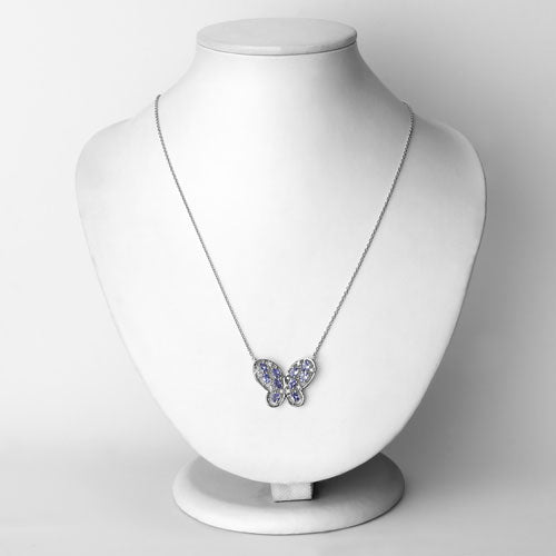 1.86 Carat Genuine Tanzanite & White Zircon Necklace in Sterling Silver