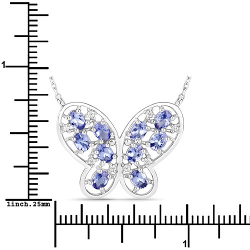 1.86 Carat Genuine Tanzanite & White Zircon Necklace in Sterling Silver