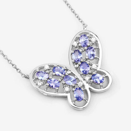 1.86 Carat Genuine Tanzanite & White Zircon Necklace in Sterling Silver