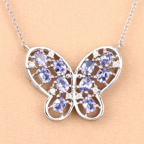 1.86 Carat Genuine Tanzanite & White Zircon Necklace in Sterling Silver
