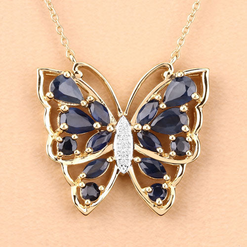 Collier en saphir bleu véritable de 2,94 carats et zircon blanc