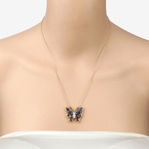 Collier en saphir bleu véritable de 2,94 carats et zircon blanc