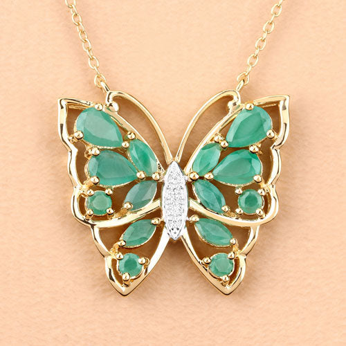 Collar de Esmeralda Genuina de 2.60 Quilates y Circonita Blanca en Plata de Ley
