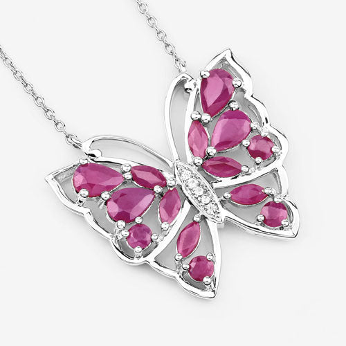 Collier en rubis véritable de 2,88 carats et zircon blanc en argent sterling
