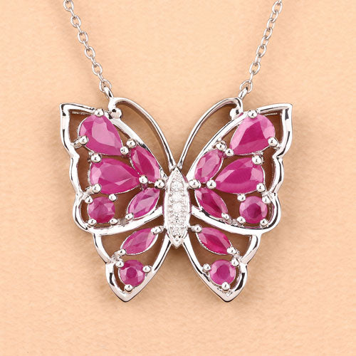 Collier en rubis véritable de 2,88 carats et zircon blanc en argent sterling