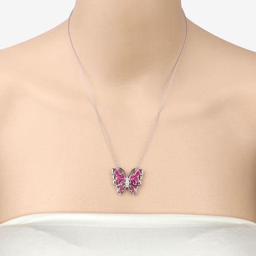 Collier en rubis véritable de 2,88 carats et zircon blanc en argent sterling
