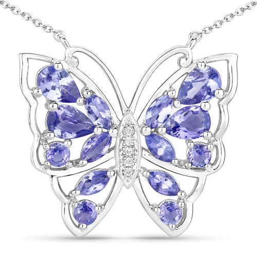 Collier en Tanzanite et Zircon Blanc de 2,76 Carats en Argent Sterling