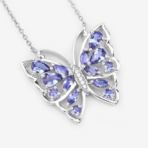 Collier en Tanzanite et Zircon Blanc de 2,76 Carats en Argent Sterling