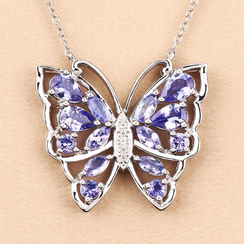 Collier en Tanzanite et Zircon Blanc de 2,76 Carats en Argent Sterling