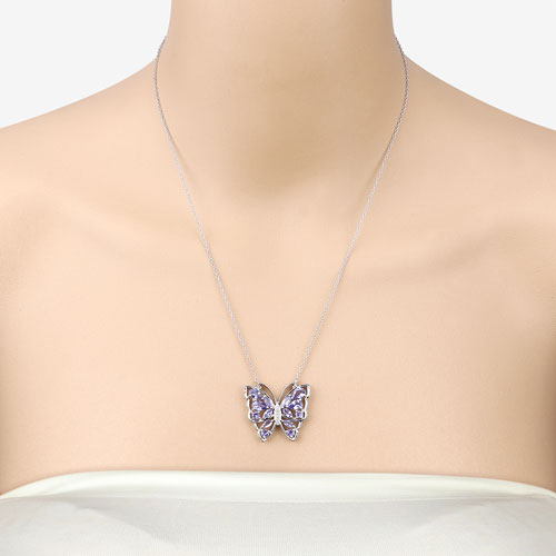 Collier en Tanzanite et Zircon Blanc de 2,76 Carats en Argent Sterling