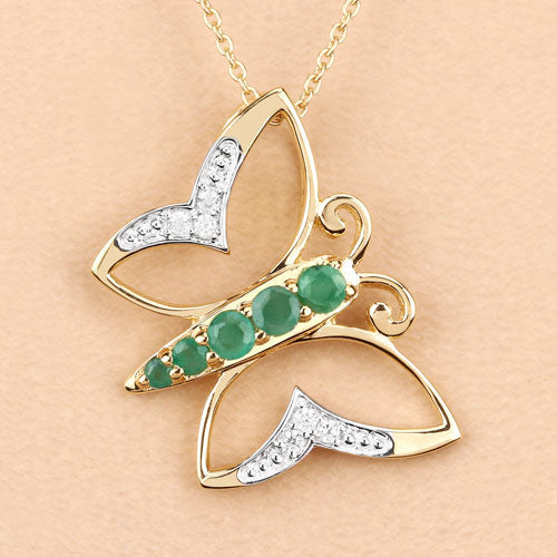 0.51 Carat Emerald and White Zircon Necklace in Sterling Silver