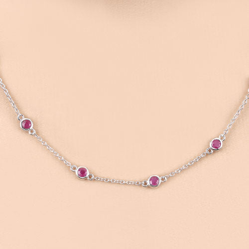 2.34 Carat Genuine Ruby Necklace in .925 Sterling Silver