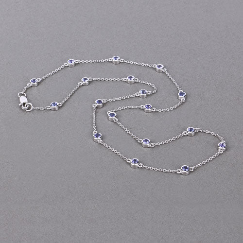 1.80 Carat Genuine Tanzanite Necklace in .925 Sterling Silver