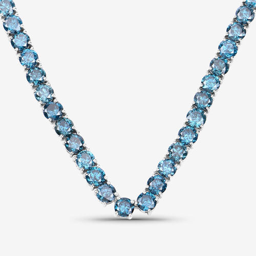 33.24 Carat Genuine Blue Diamond Necklace in 14K White Gold