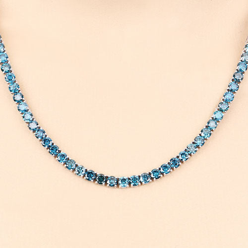 33.24 Carat Genuine Blue Diamond Necklace in 14K White Gold