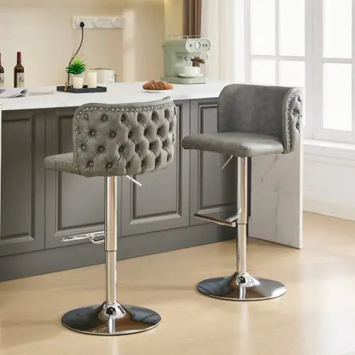Modern Adjustable Swivel Bar Stools with Tufted Back