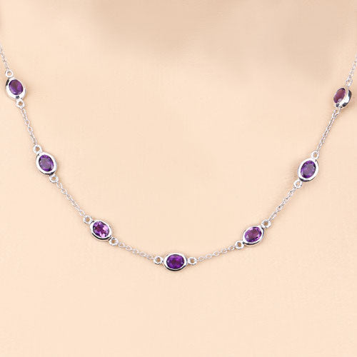6.12 Carat Genuine Amethyst Necklace in Sterling Silver