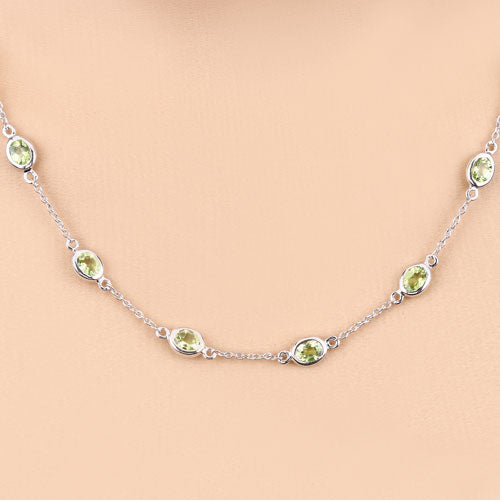 Collar de Peridoto Genuino de 6.30 Quilates en Plata Esterlina