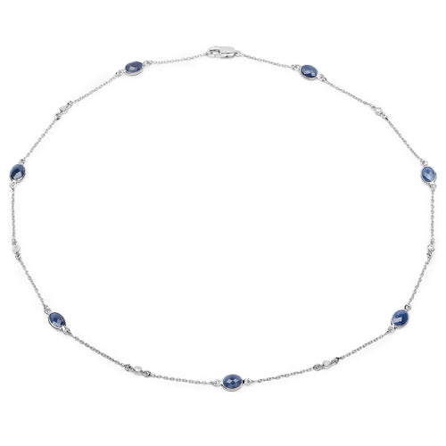 Collier en saphir bleu de 6,43 carats et diamants blancs en argent sterling