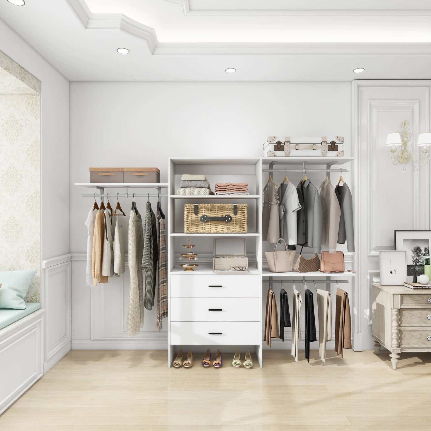 306 Closet Organizer System with Shelves and Drawers - White