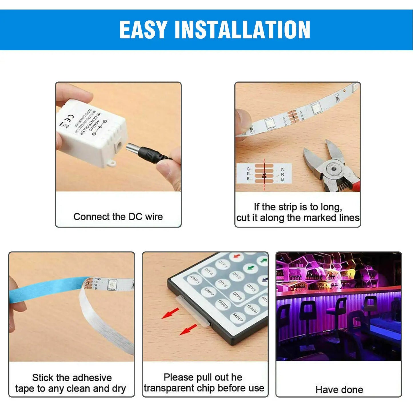 Rubans LED RGB flexibles de 32 pieds avec télécommande