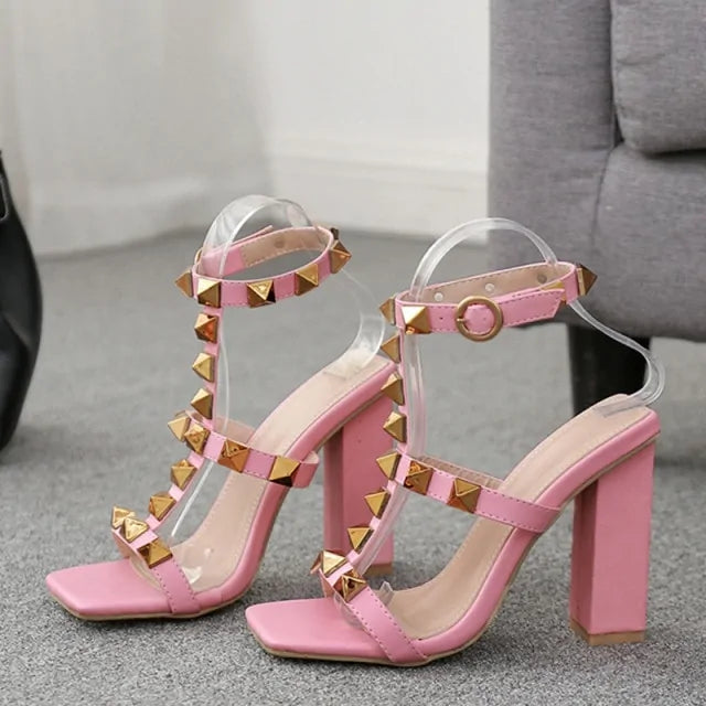 Elegant Women's Square Toe High Heels with Buckle Strap