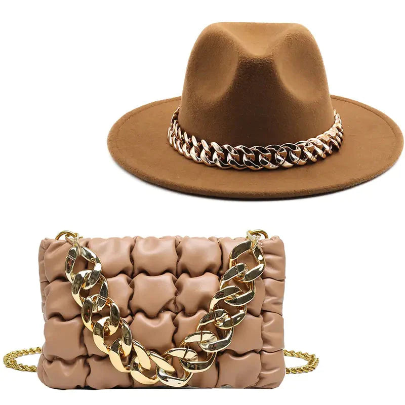 Sombrero Fedora de Lujo con Cadena Dorada para Mujeres