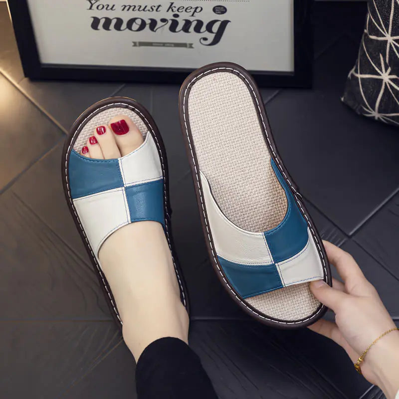 Chaussons en cuir véritable de luxe en peau de mouton pour femmes