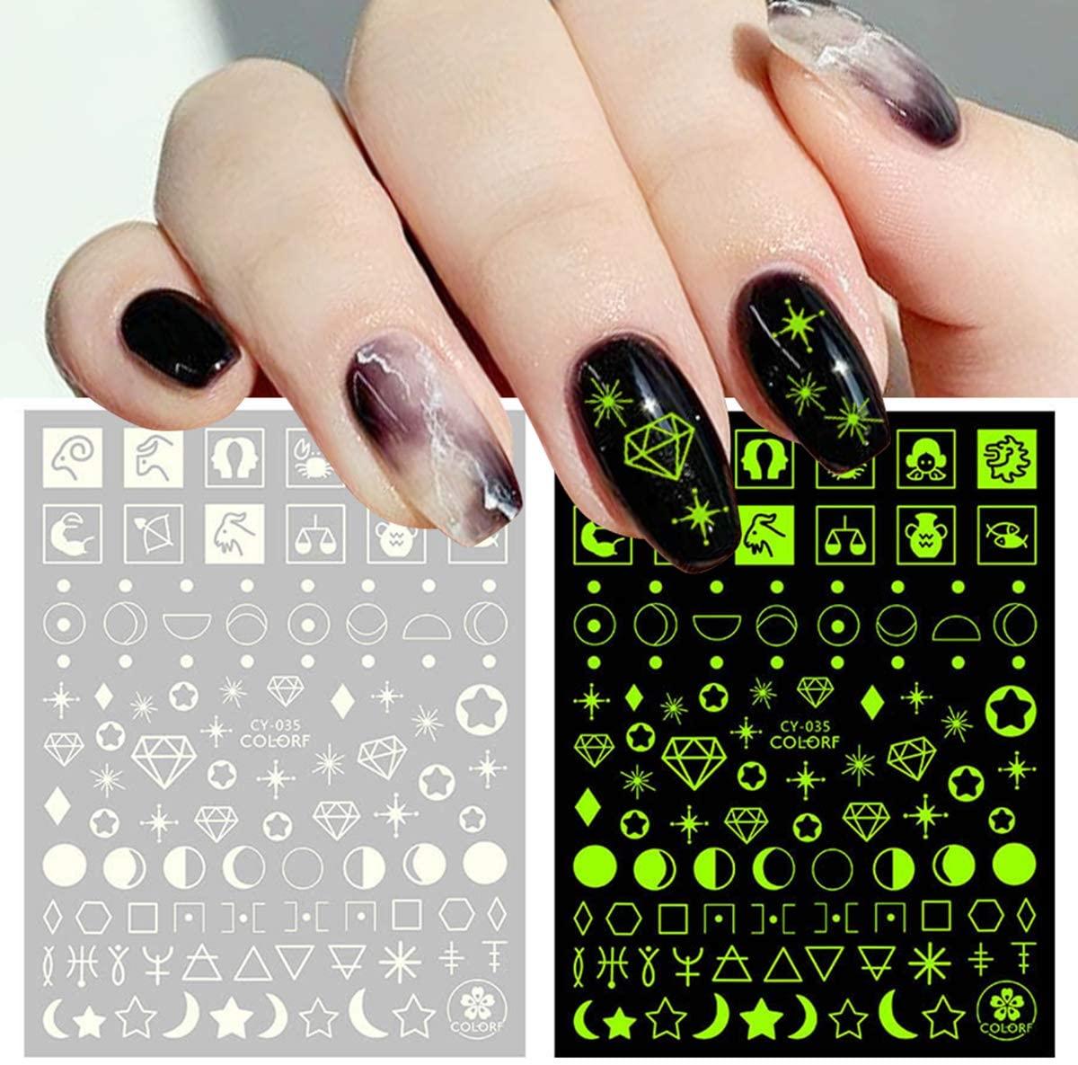 Fluorescent Nail Art Stickers - Butterfly & Moon Designs