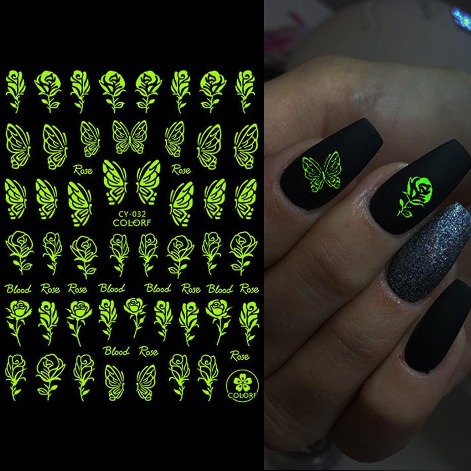 Fluorescent Nail Art Stickers - Butterfly & Moon Designs
