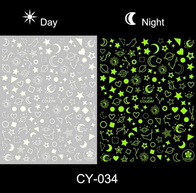 Fluorescent Nail Art Stickers - Butterfly & Moon Designs