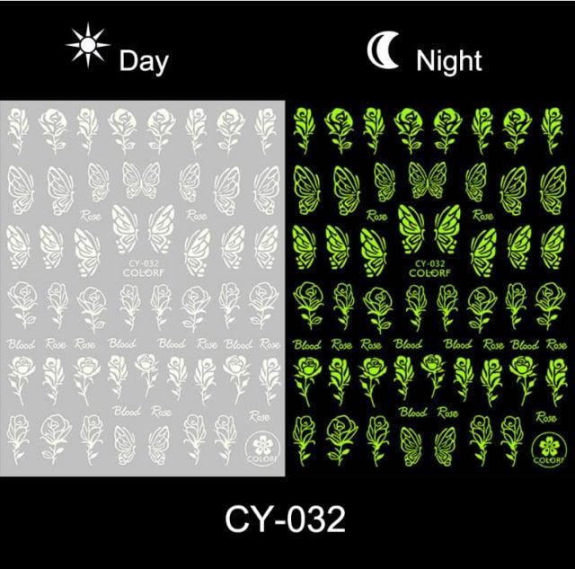 Fluorescent Nail Art Stickers - Butterfly & Moon Designs