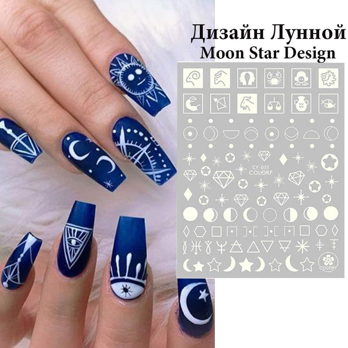 Fluorescent Nail Art Stickers - Butterfly & Moon Designs