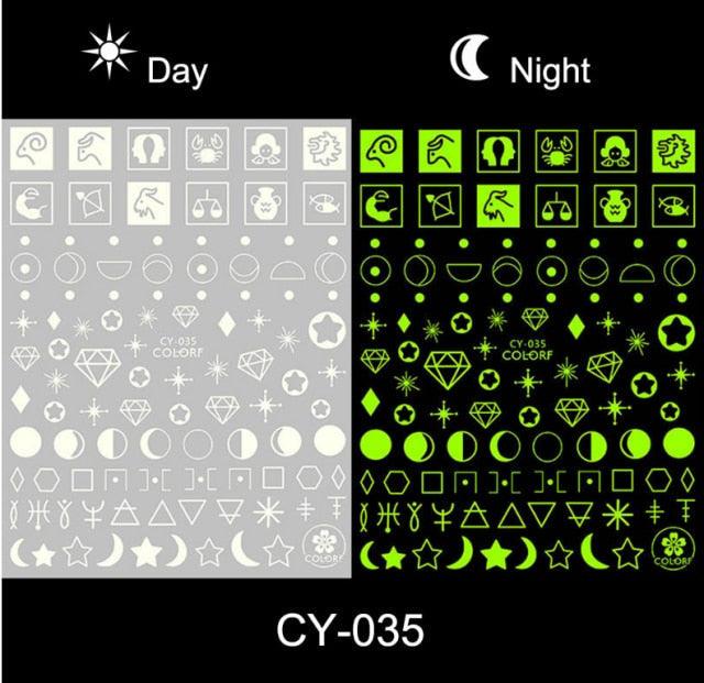 Fluorescent Nail Art Stickers - Butterfly & Moon Designs