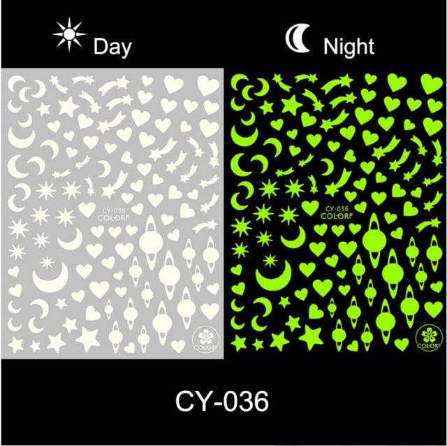 Fluorescent Nail Art Stickers - Butterfly & Moon Designs