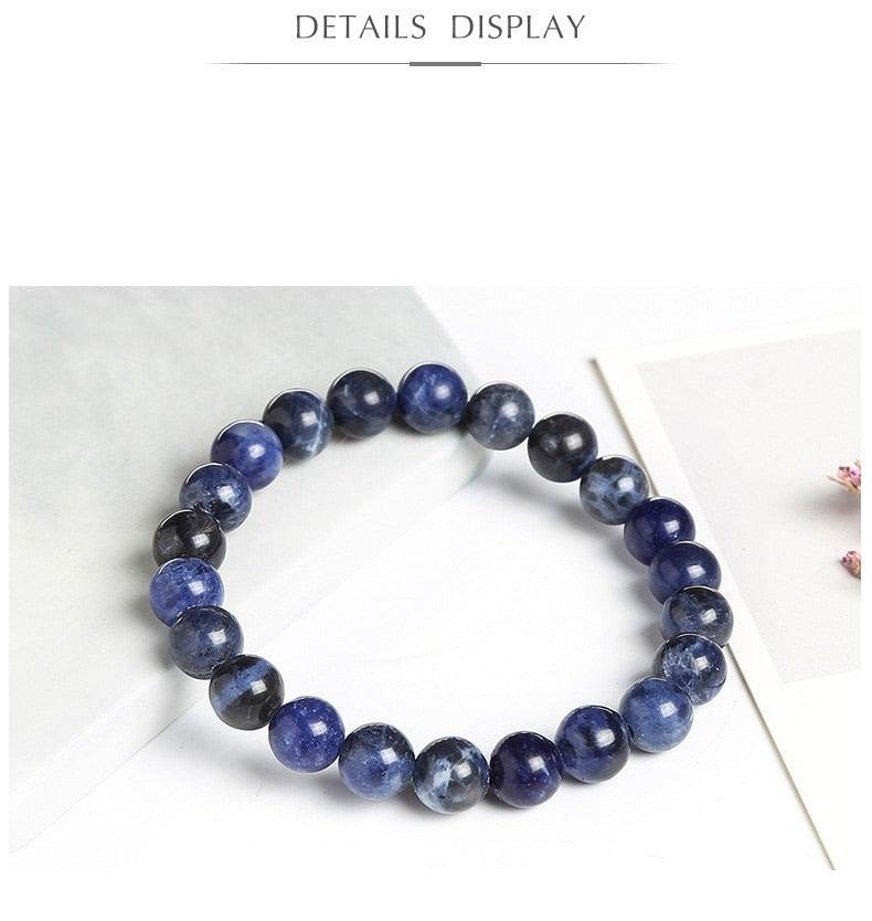 Natural Blue Stone Round Beads Stretch Bracelet for Men and Women