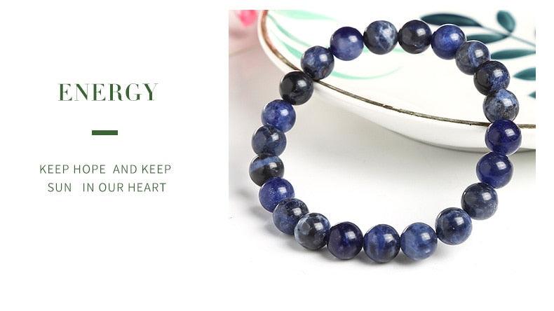 Natural Blue Stone Round Beads Stretch Bracelet for Men and Women