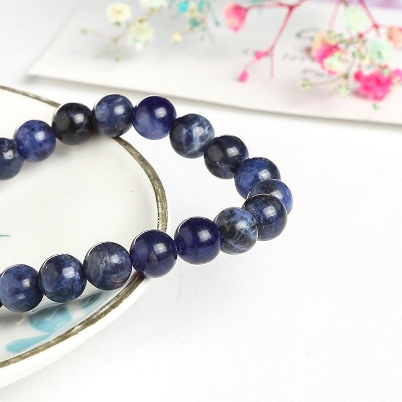 Natural Blue Stone Round Beads Stretch Bracelet for Men and Women