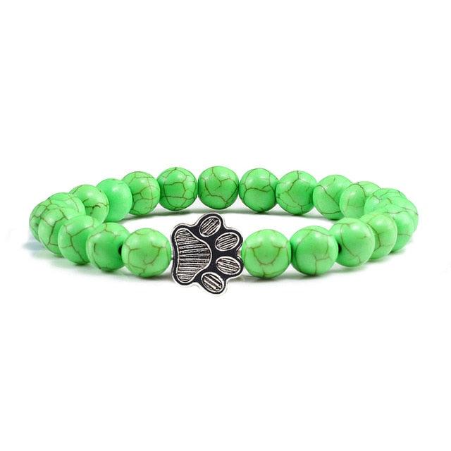 Natural Matte Black Lava Stone Paw Print Charm Bracelet